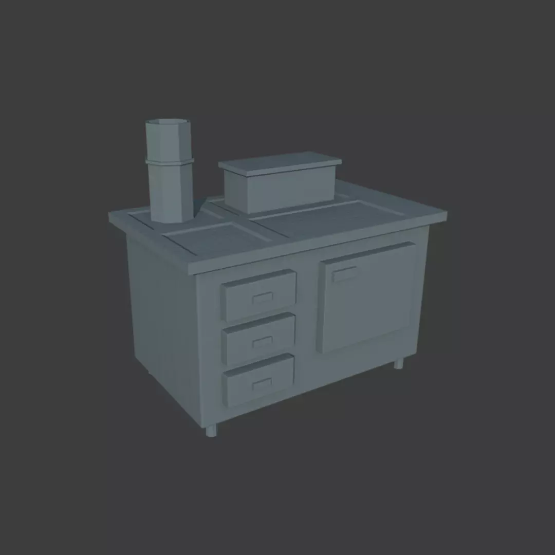 Wooden Table Drawer Low-poly 3D model_0