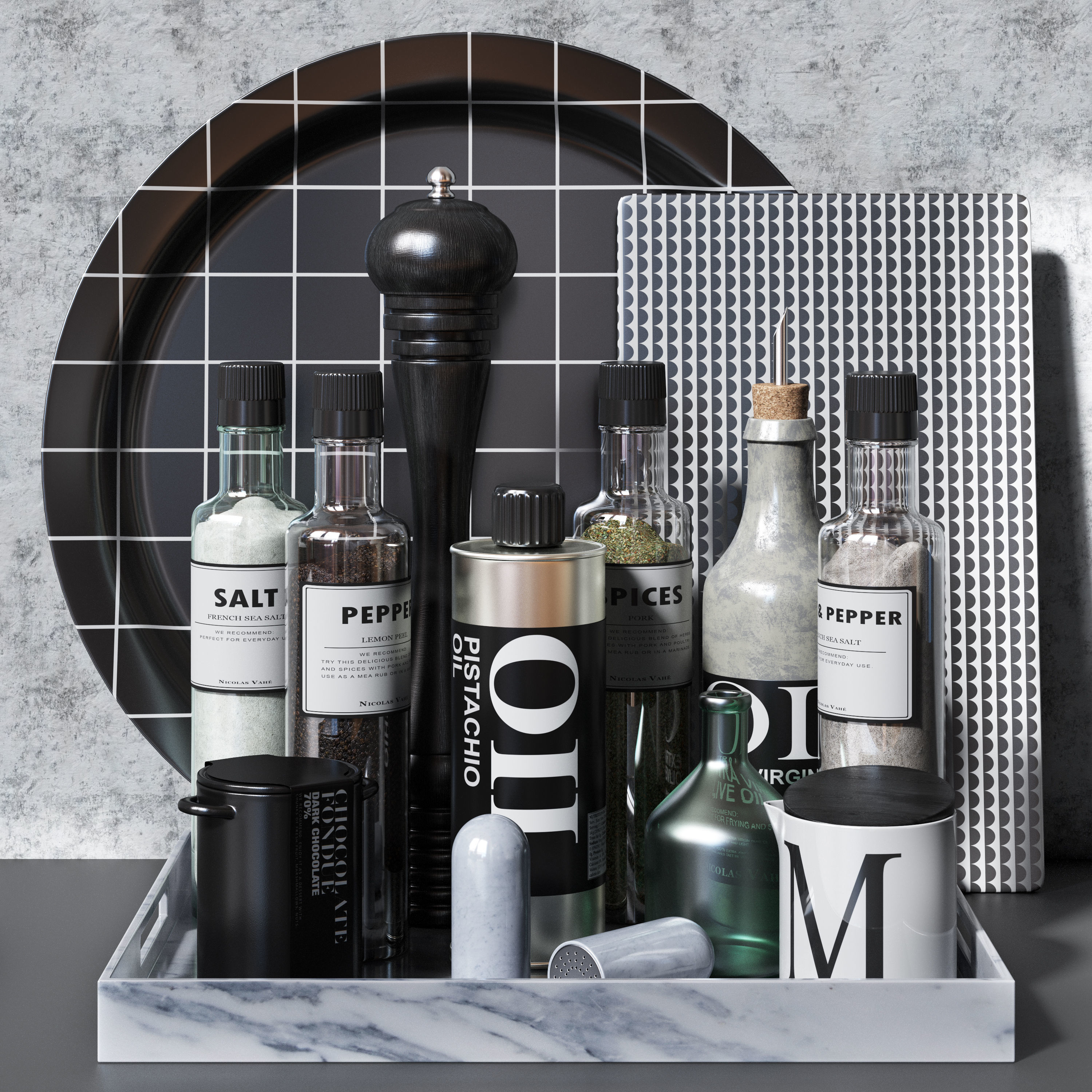 Kitchen set 3 of items on tray 3D model_1