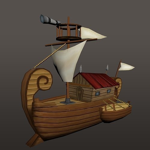 Adventure Cartoon Ship Low-poly 3D model