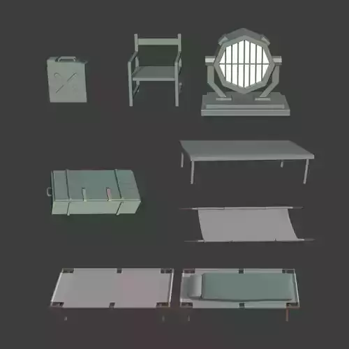 Searchlight and Old Military Coat Stretcher Low-poly 3D model