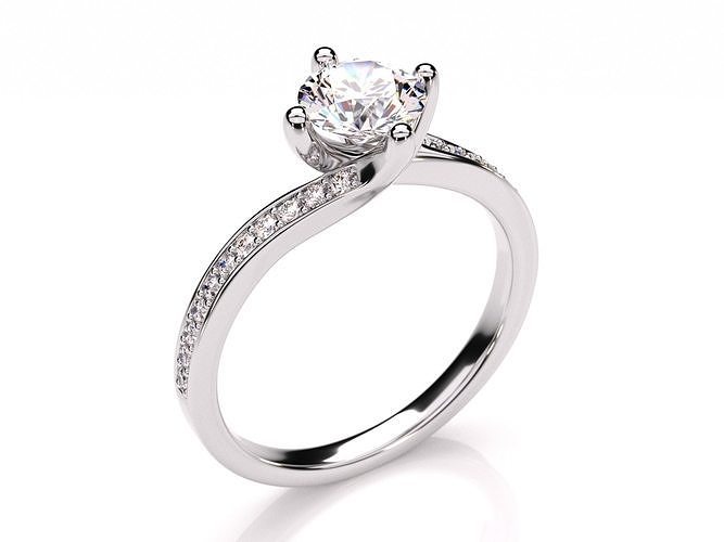 Round Brilliant Pave Set Twist Engagement Ring 3D print model