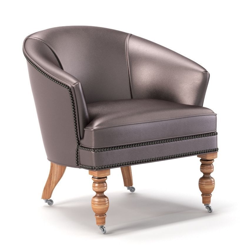 3D model 20th Century English Red Leather Barrel Chair