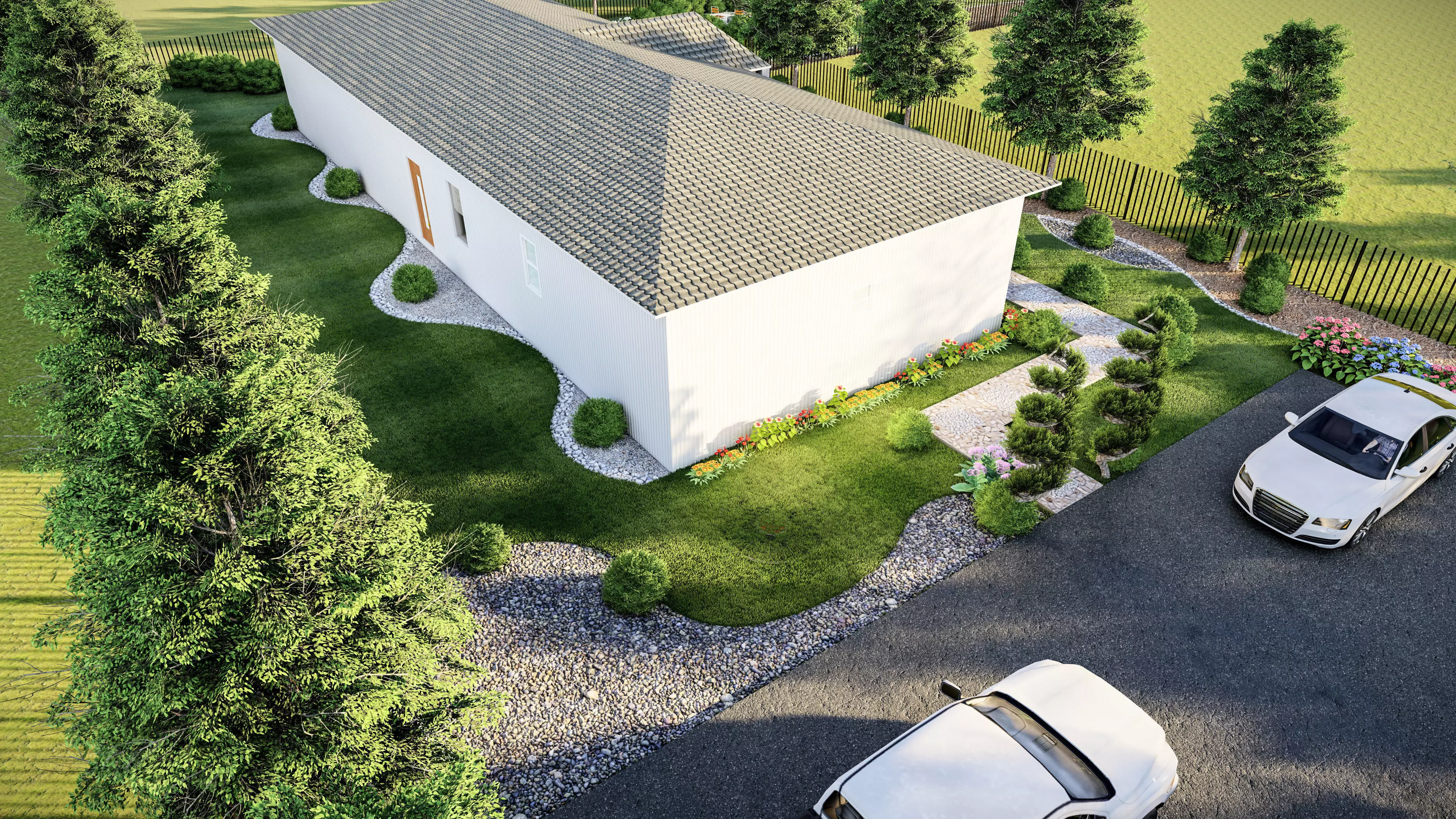 Landscape side yard design of house 3D model