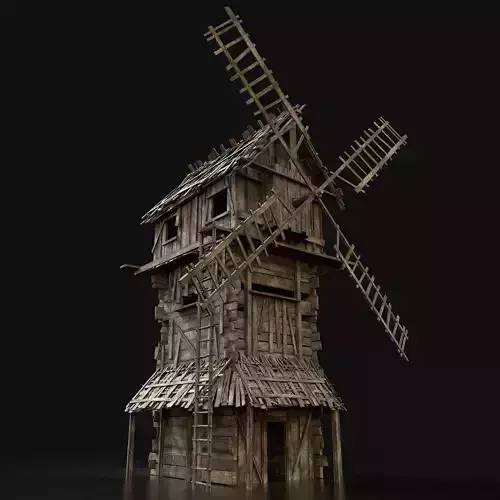 Next Gen AAA Wooden Enterable Windmill Low-poly 3D model