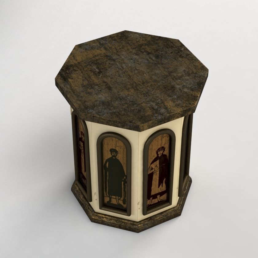 Octagon Drum Side Table Cabinet 3D model_2