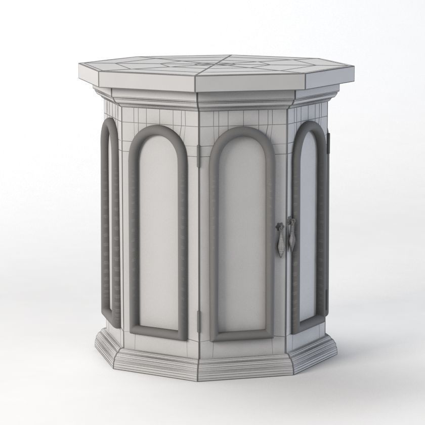 Octagon Drum Side Table Cabinet 3D model_1