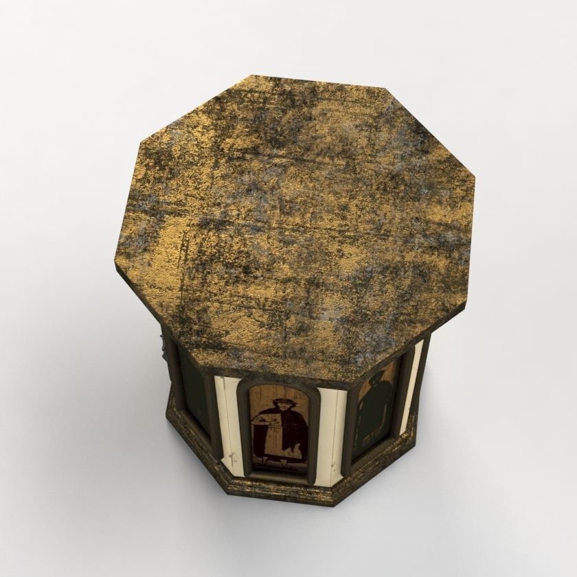 Octagon Drum Side Table Cabinet 3D model_4