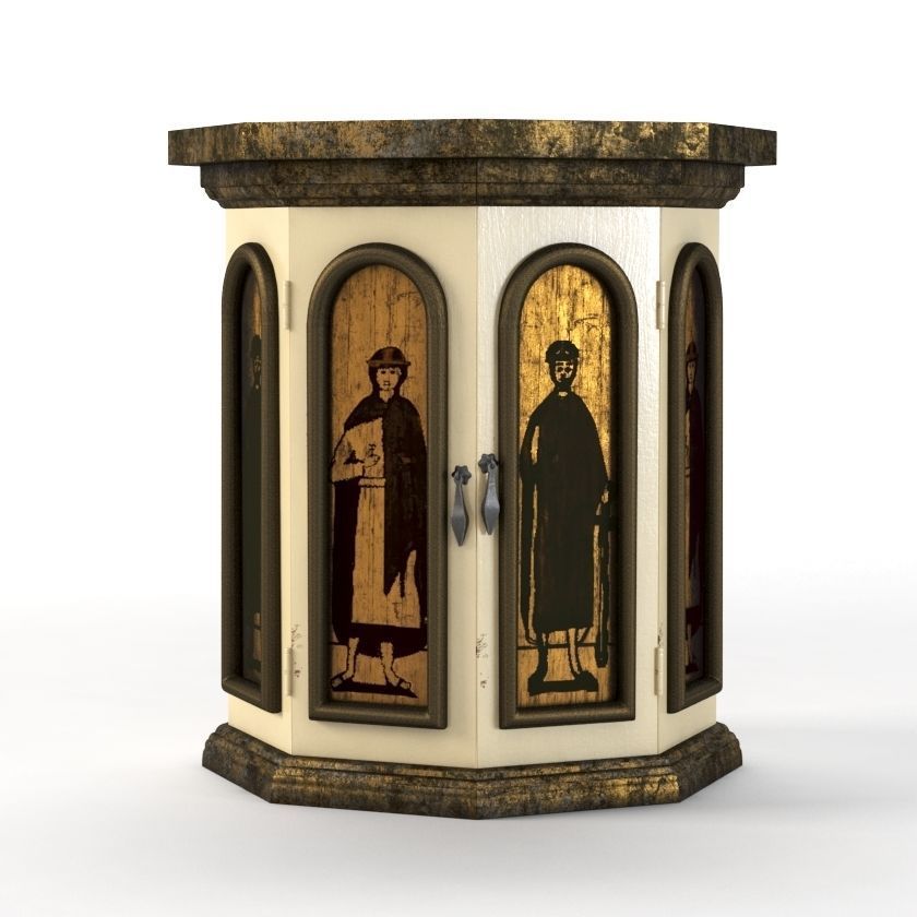 Octagon Drum Side Table Cabinet 3D model_3