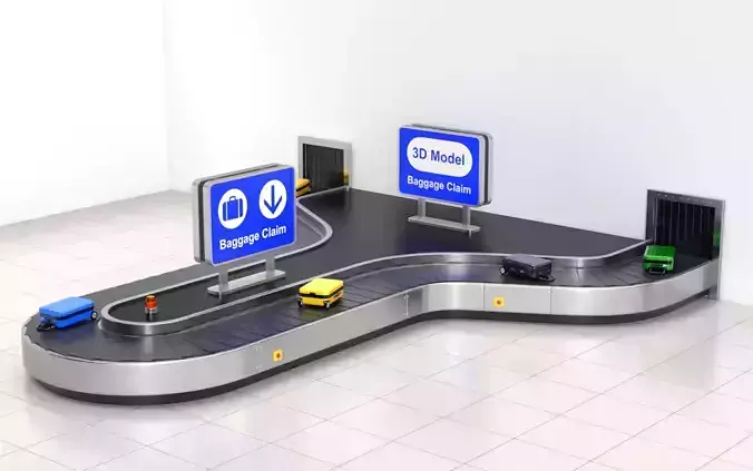 Airport Claim Transporter Y-form with Baggage 3D model