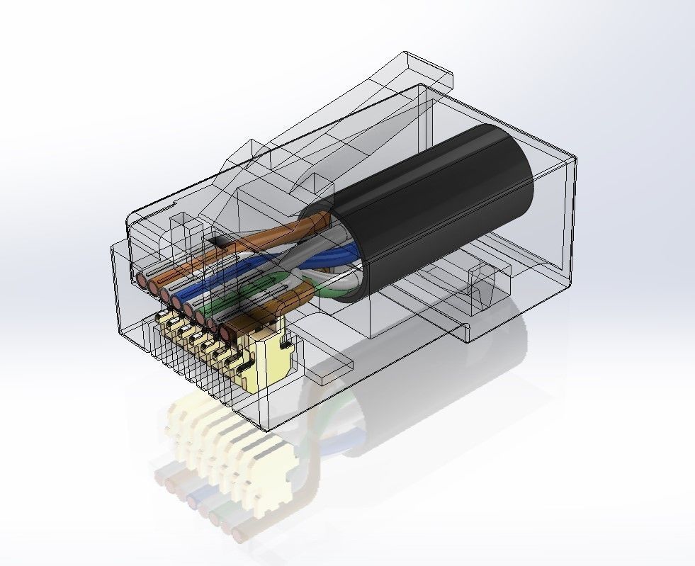 RJ45 Ethernet Connector with Wires 3D model_4