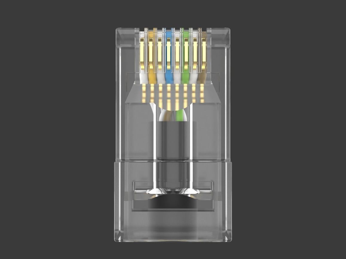 RJ45 Ethernet Connector with Wires 3D model_6