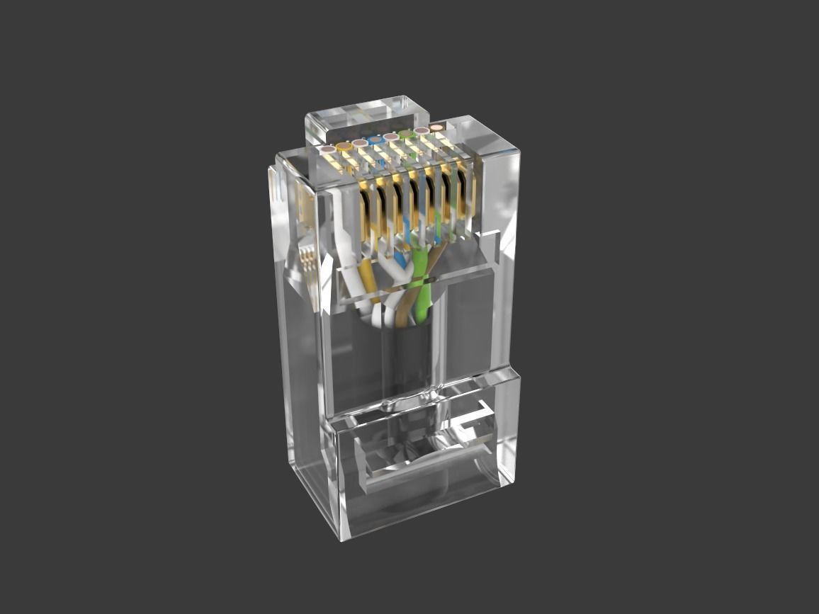 RJ45 Ethernet Connector with Wires 3D model_3