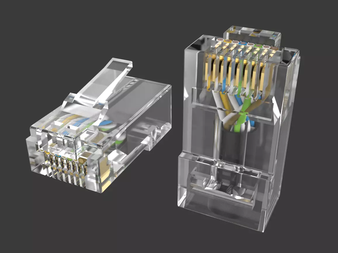 RJ45 Ethernet Connector with Wires 3D model_0