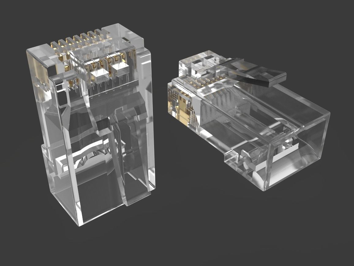 RJ45 Ethernet Connector with Wires 3D model_9