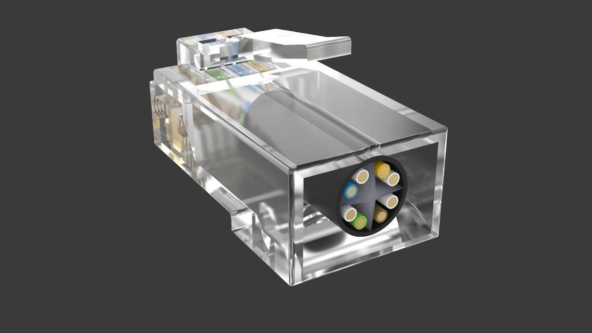 RJ45 Ethernet Connector with Wires 3D model_5