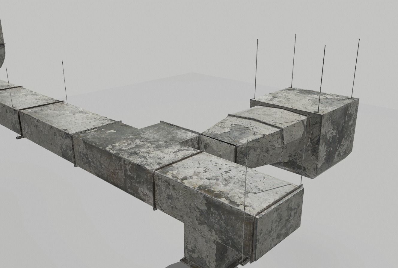 Old Air ducts modular ventilation system Low-poly 3D model_5