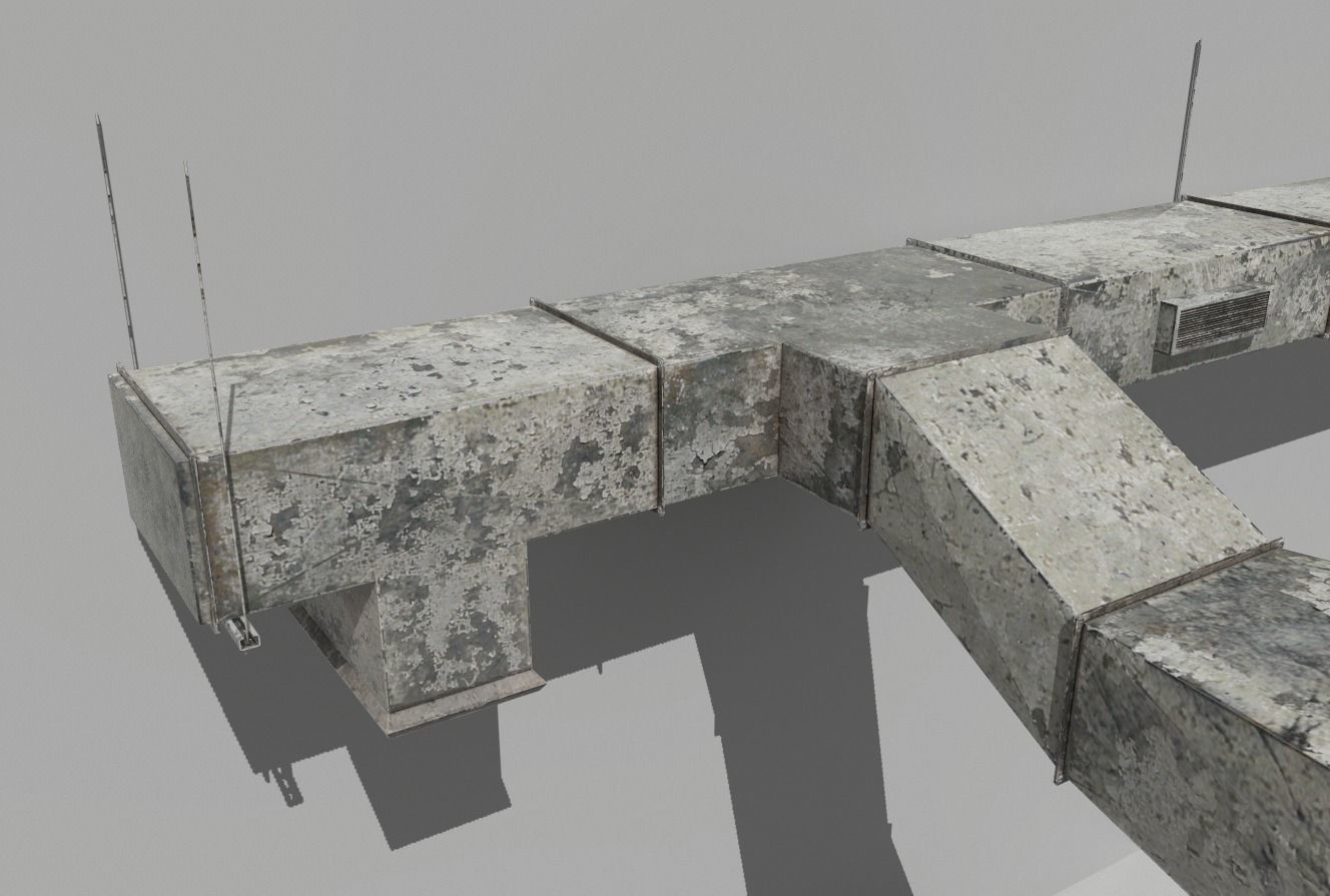 Old Air ducts modular ventilation system Low-poly 3D model_6