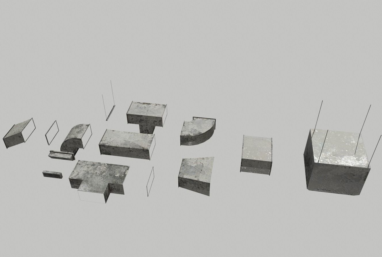 Old Air ducts modular ventilation system Low-poly 3D model_8
