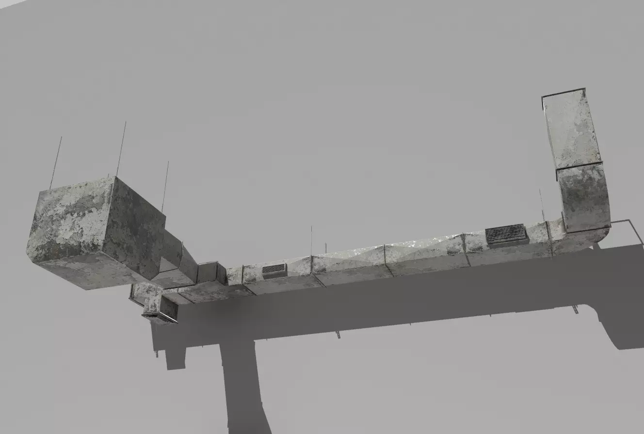 Old Air ducts modular ventilation system Low-poly 3D model_0