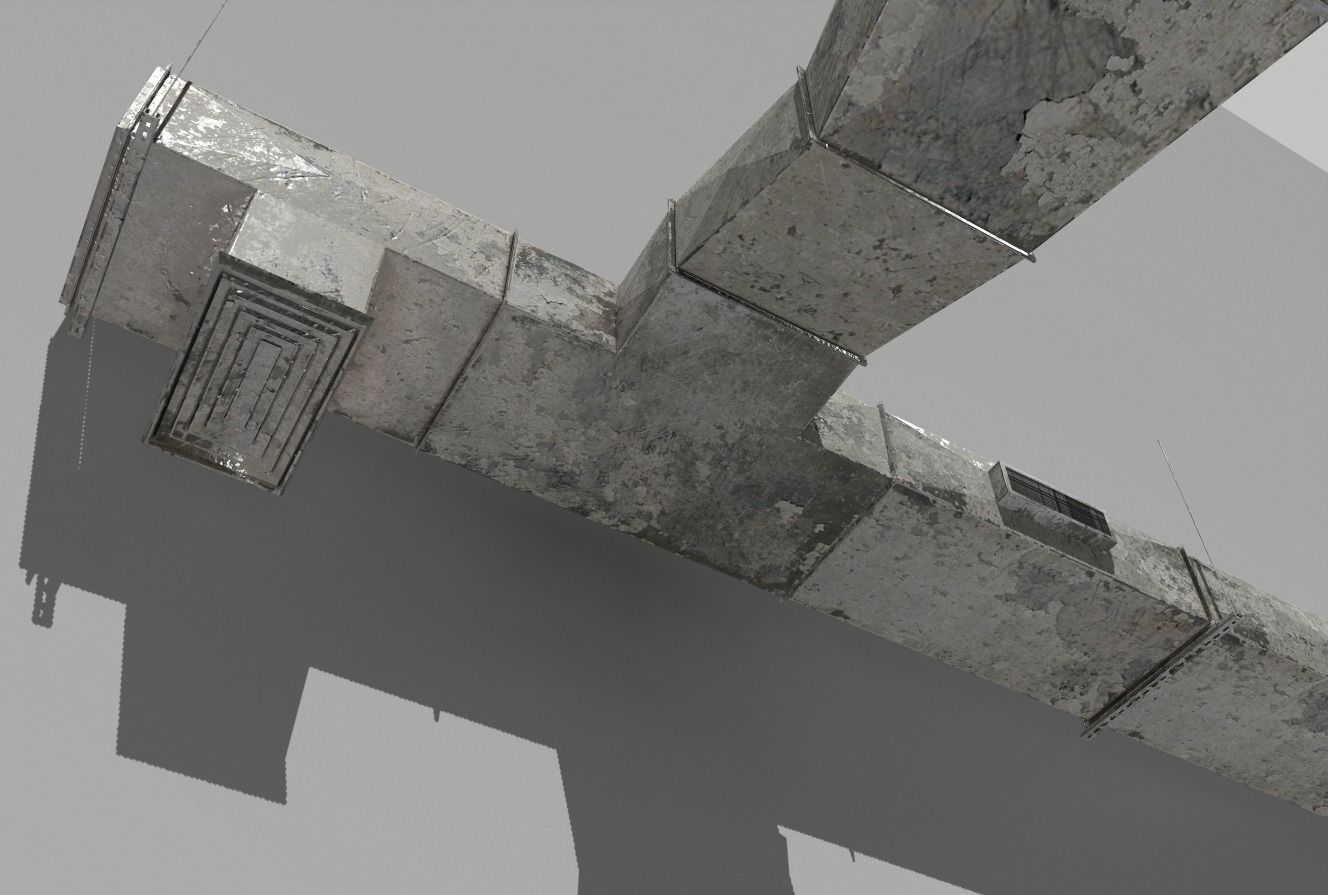 Old Air ducts modular ventilation system Low-poly 3D model_2