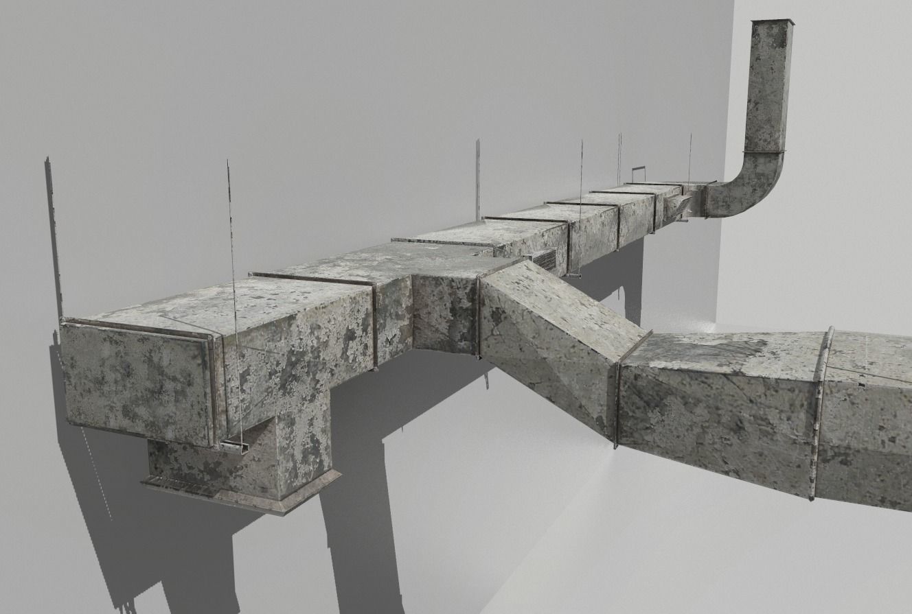 Old Air ducts modular ventilation system Low-poly 3D model_7