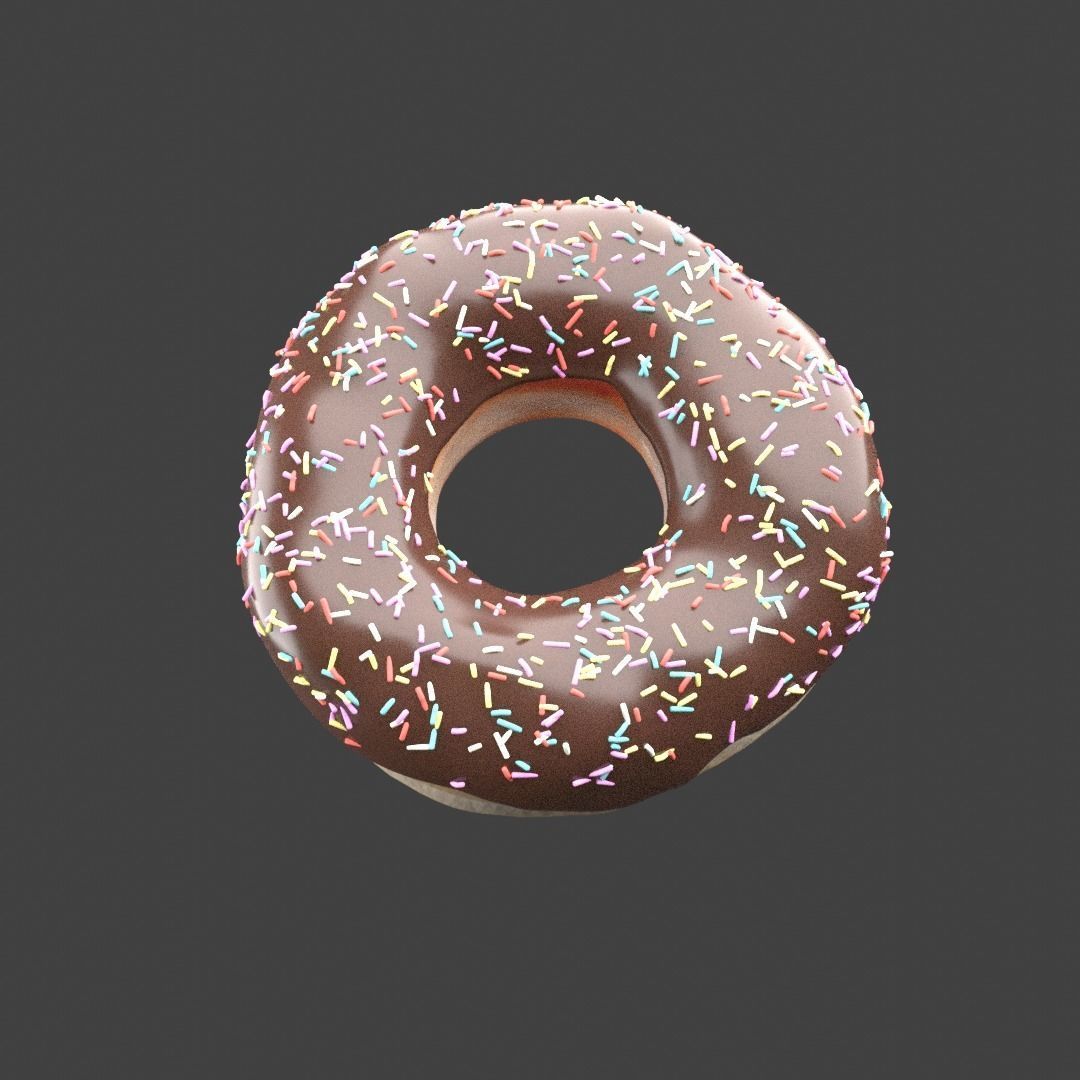 Photorealistic Chocolate Donut with Multicolor Sprinkles 3D model_1