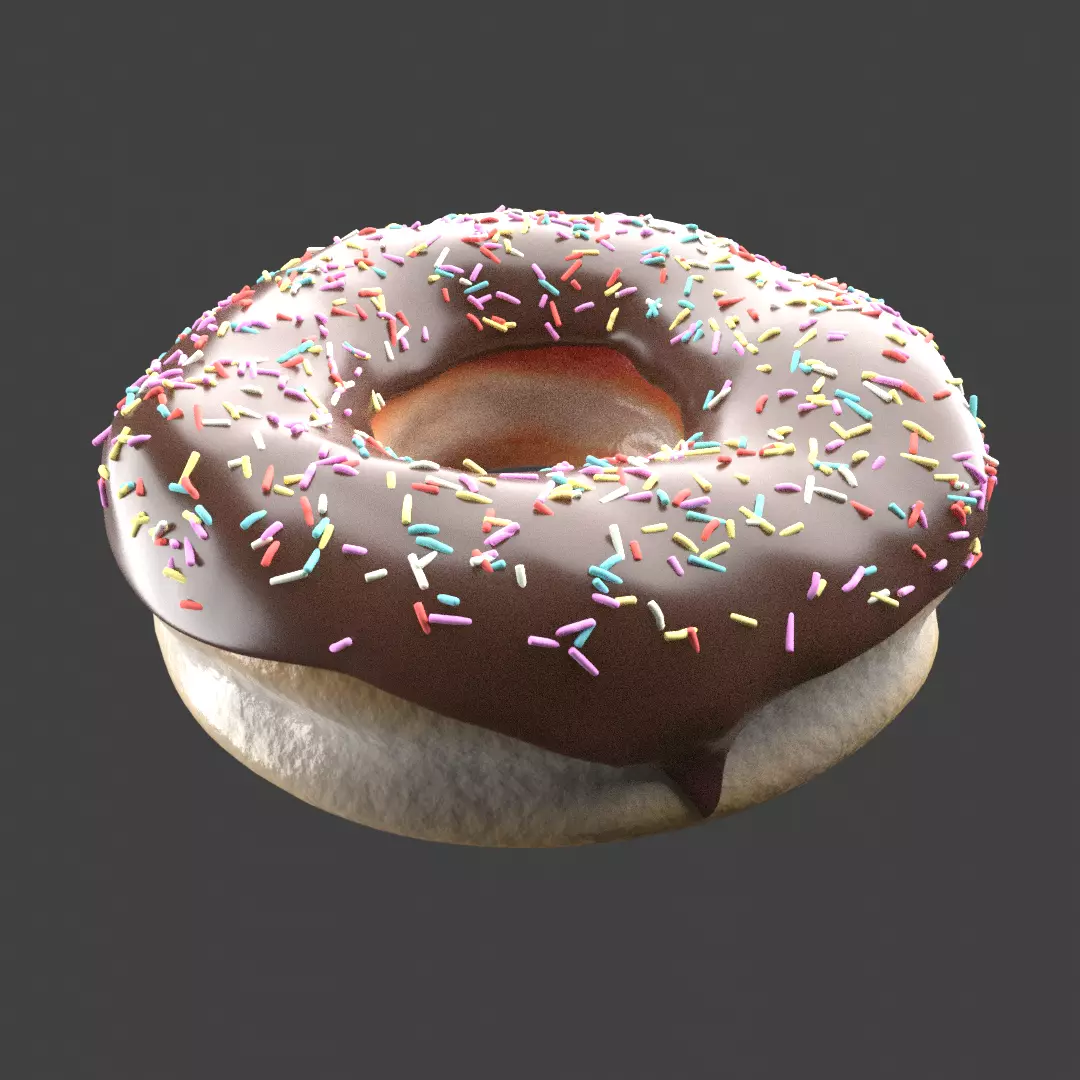 Photorealistic Chocolate Donut with Multicolor Sprinkles 3D model_0