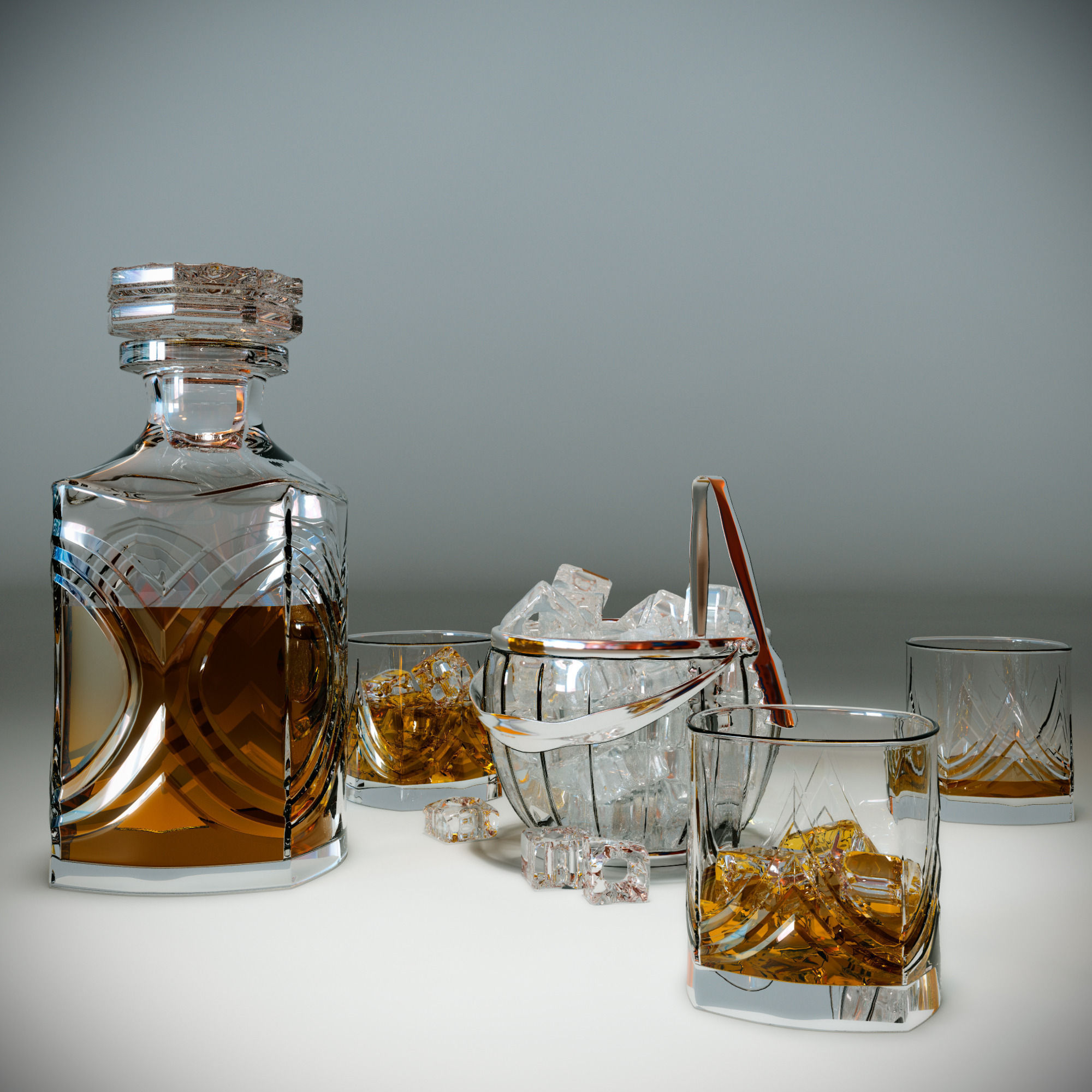 Whiskey set with bucket for ice 3D model_4