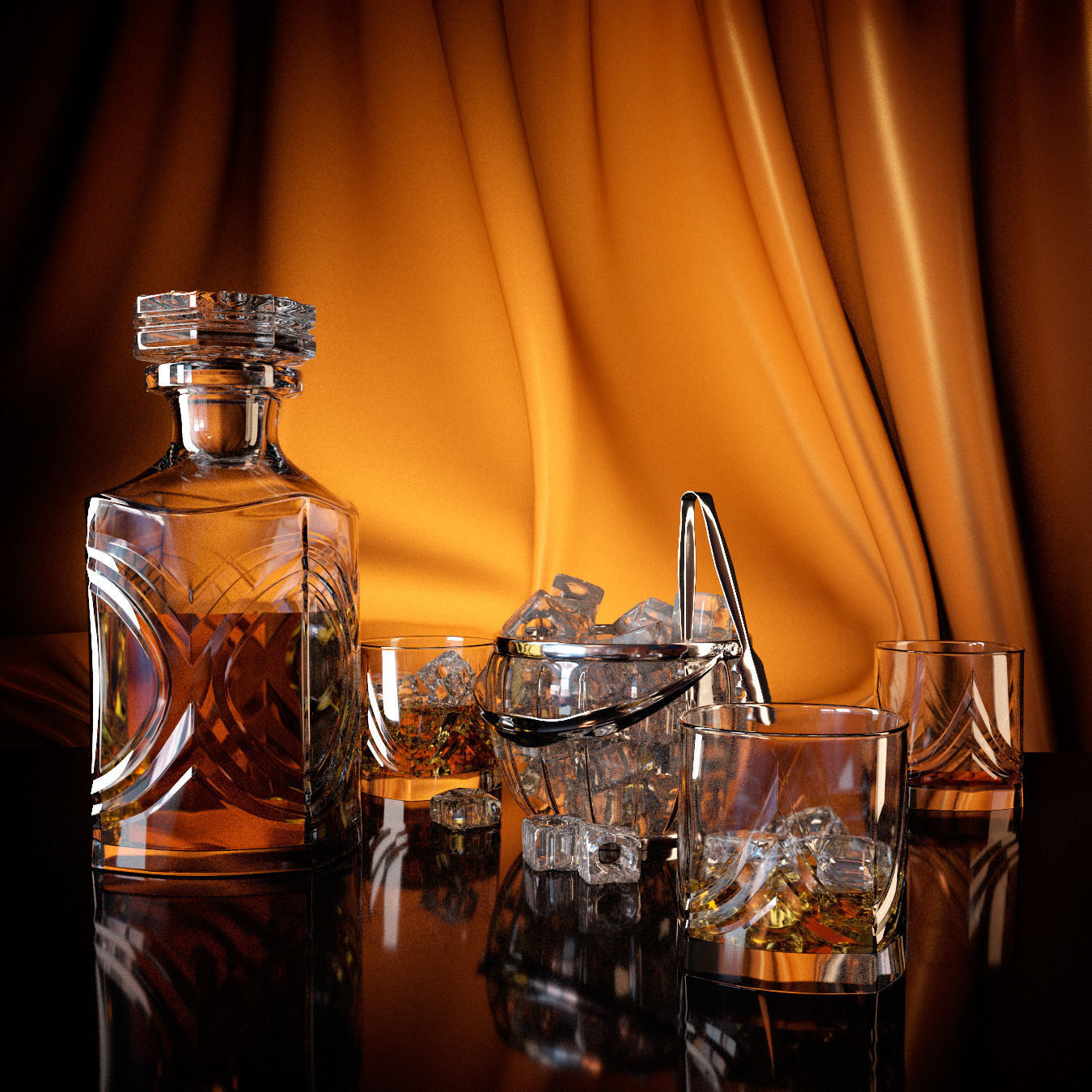 Whiskey set with bucket for ice 3D model_2