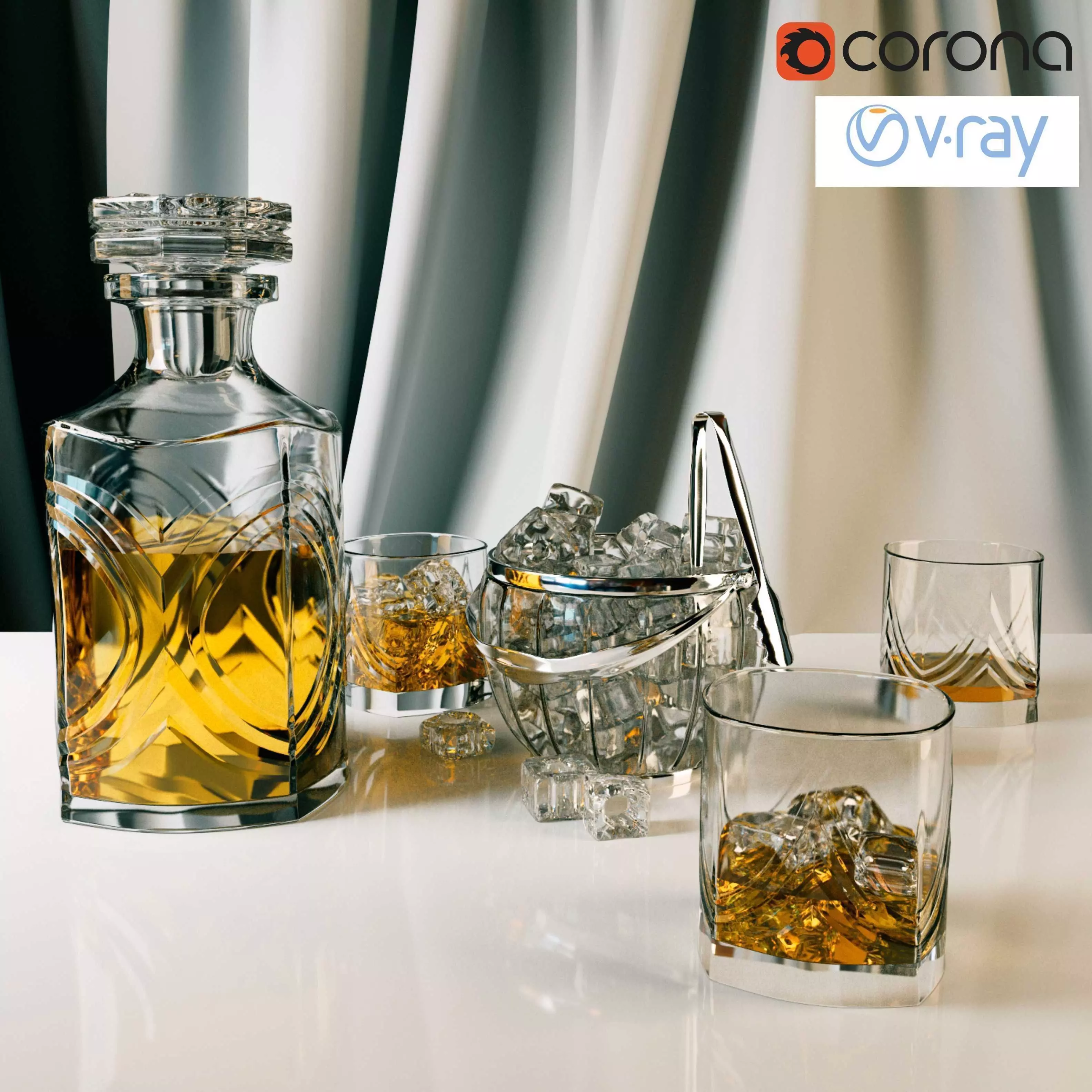 Whiskey set with bucket for ice 3D model_0