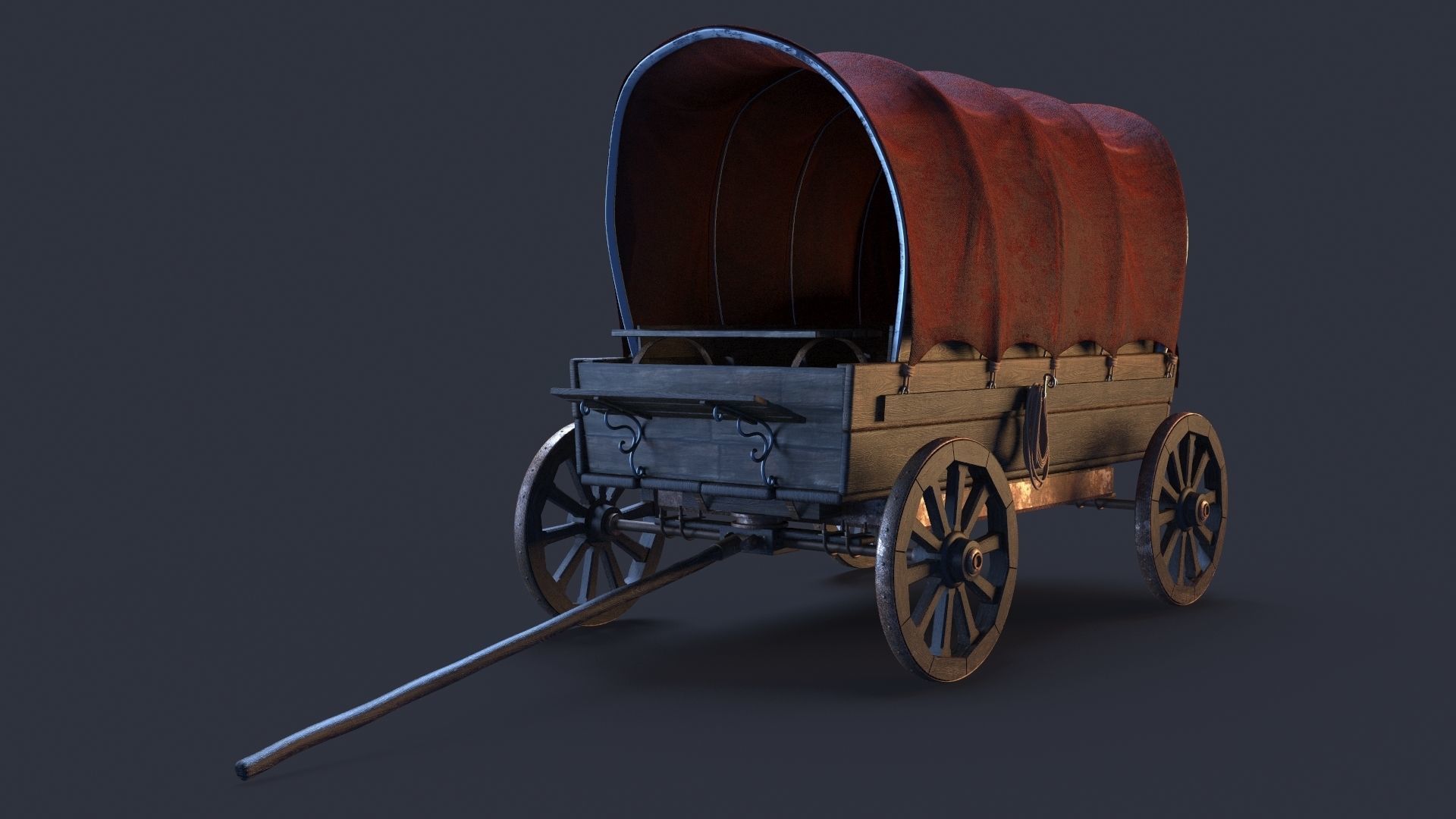 Wooden Covered Cart 3D Model 3D model_7