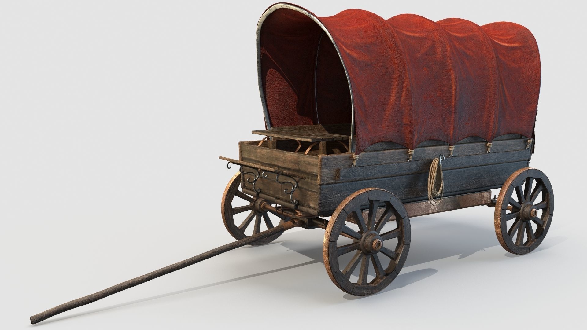Wooden Covered Cart 3D Model 3D model_1