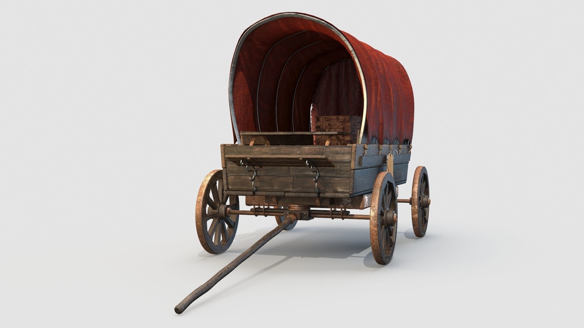 Wooden Covered Cart 3D Model 3D model_4