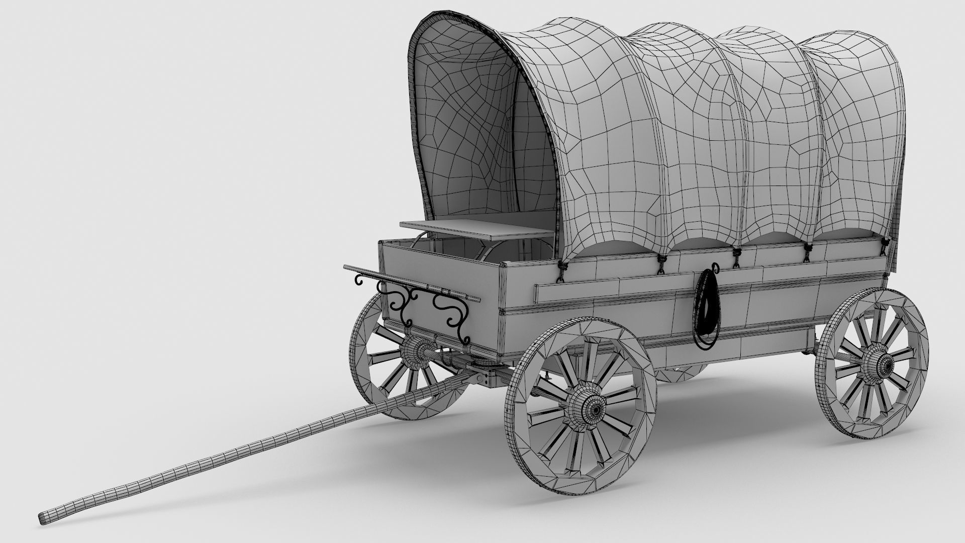 Wooden Covered Cart 3D Model 3D model_10