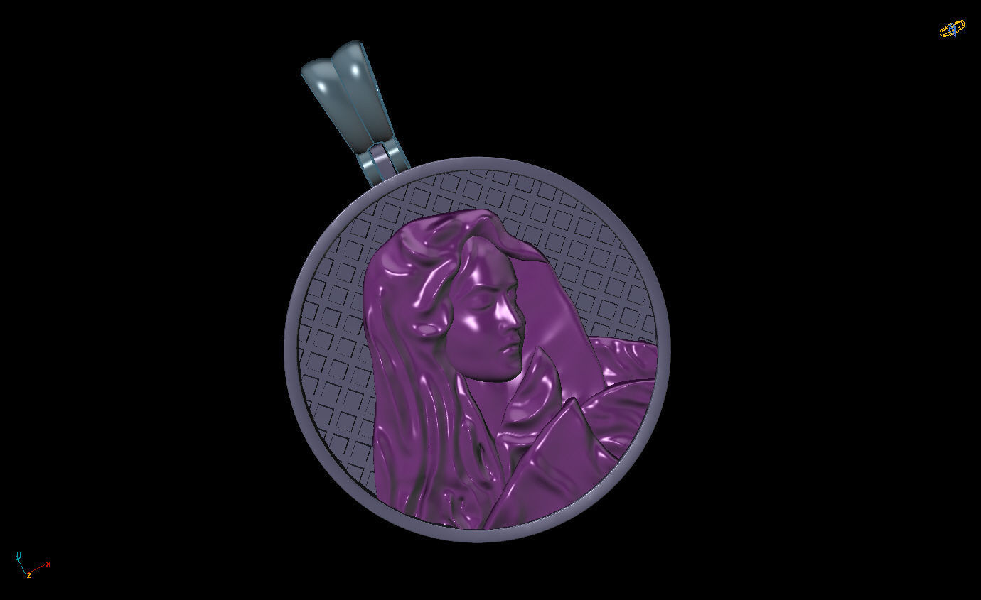 St Mary Pendant Necklace bas-relief 3D print model_2