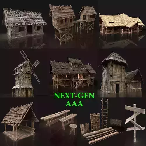 Next Gen AAA Village Builder Houses with interior 3D Model Collection