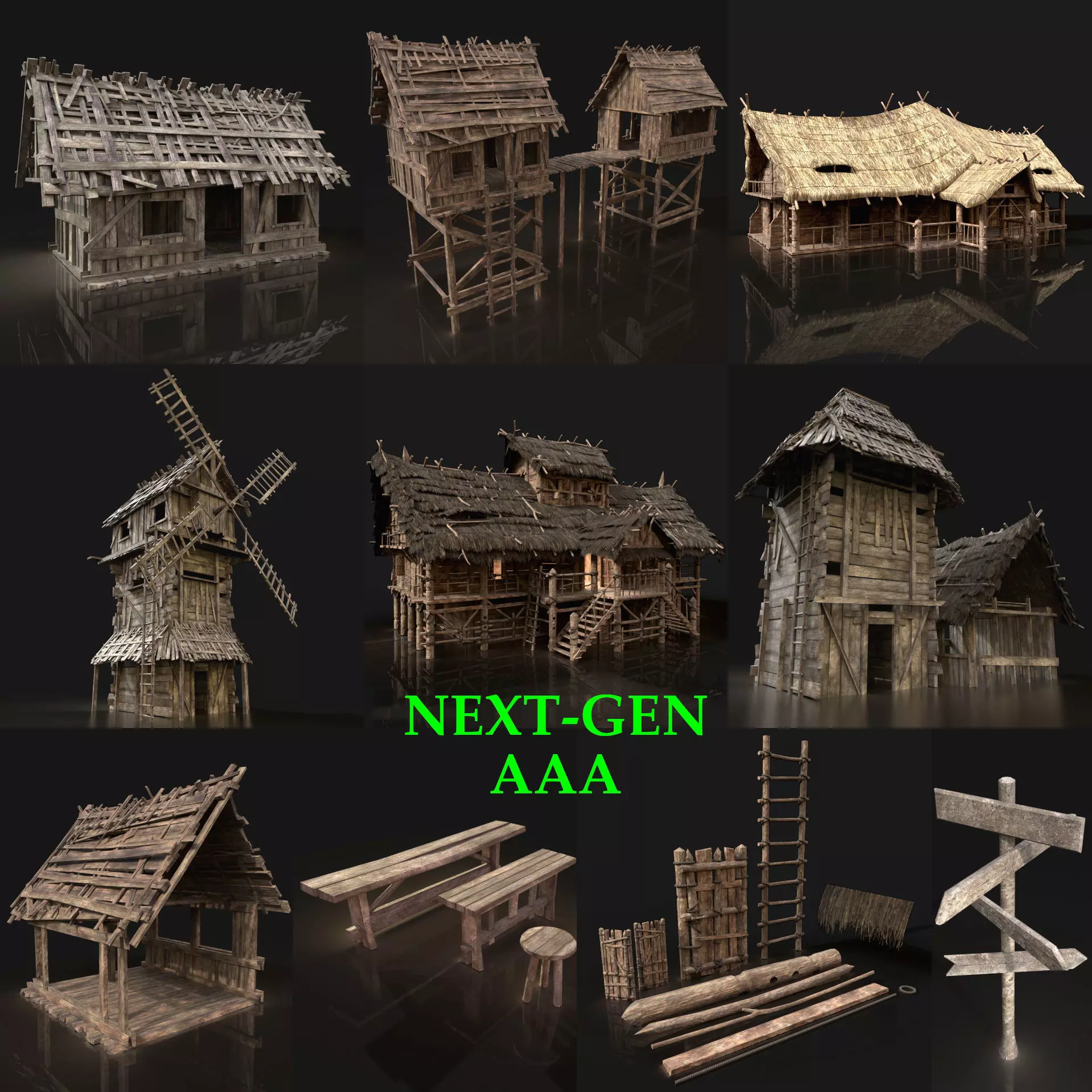 Next Gen AAA Village Builder Houses with interior 3D Model Collection_0
