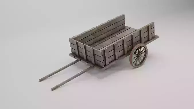 low poly wooden old carriage 3D model