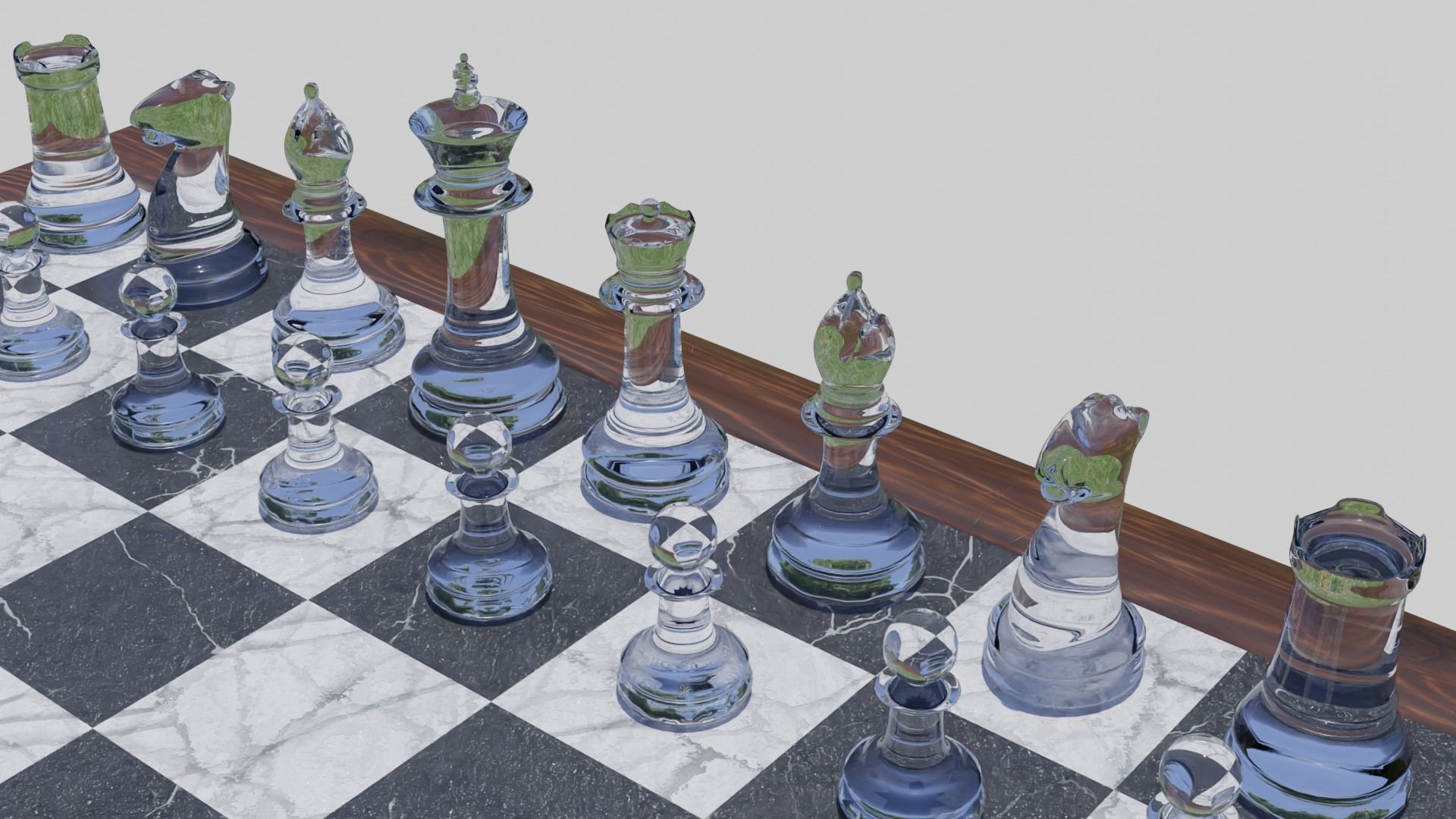 Glass Chess Set Wooden Board 3D model_3