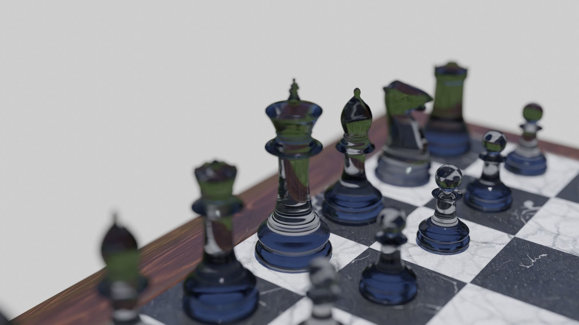 Glass Chess Set Wooden Board 3D model_1
