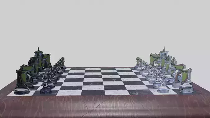 Glass Chess Set Wooden Board 3D model