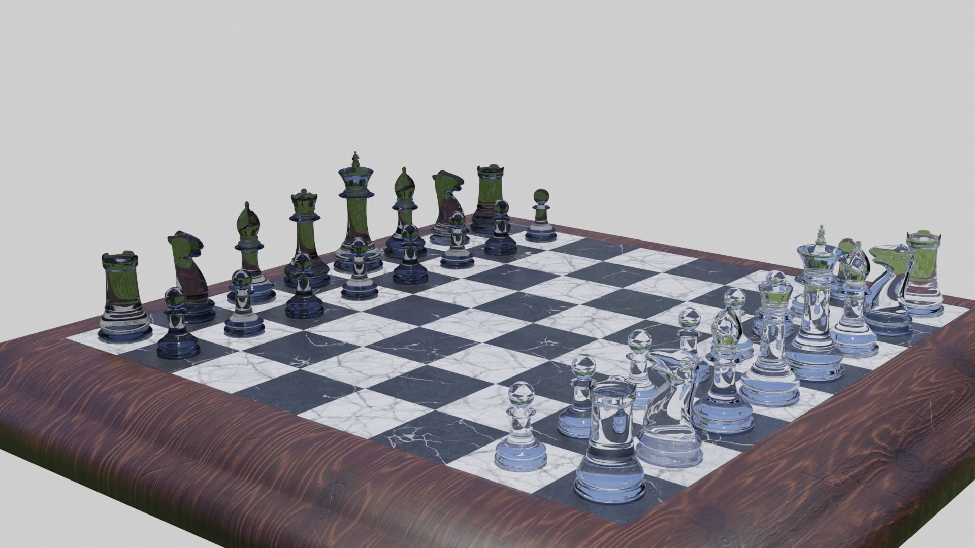 Glass Chess Set Wooden Board 3D model_5