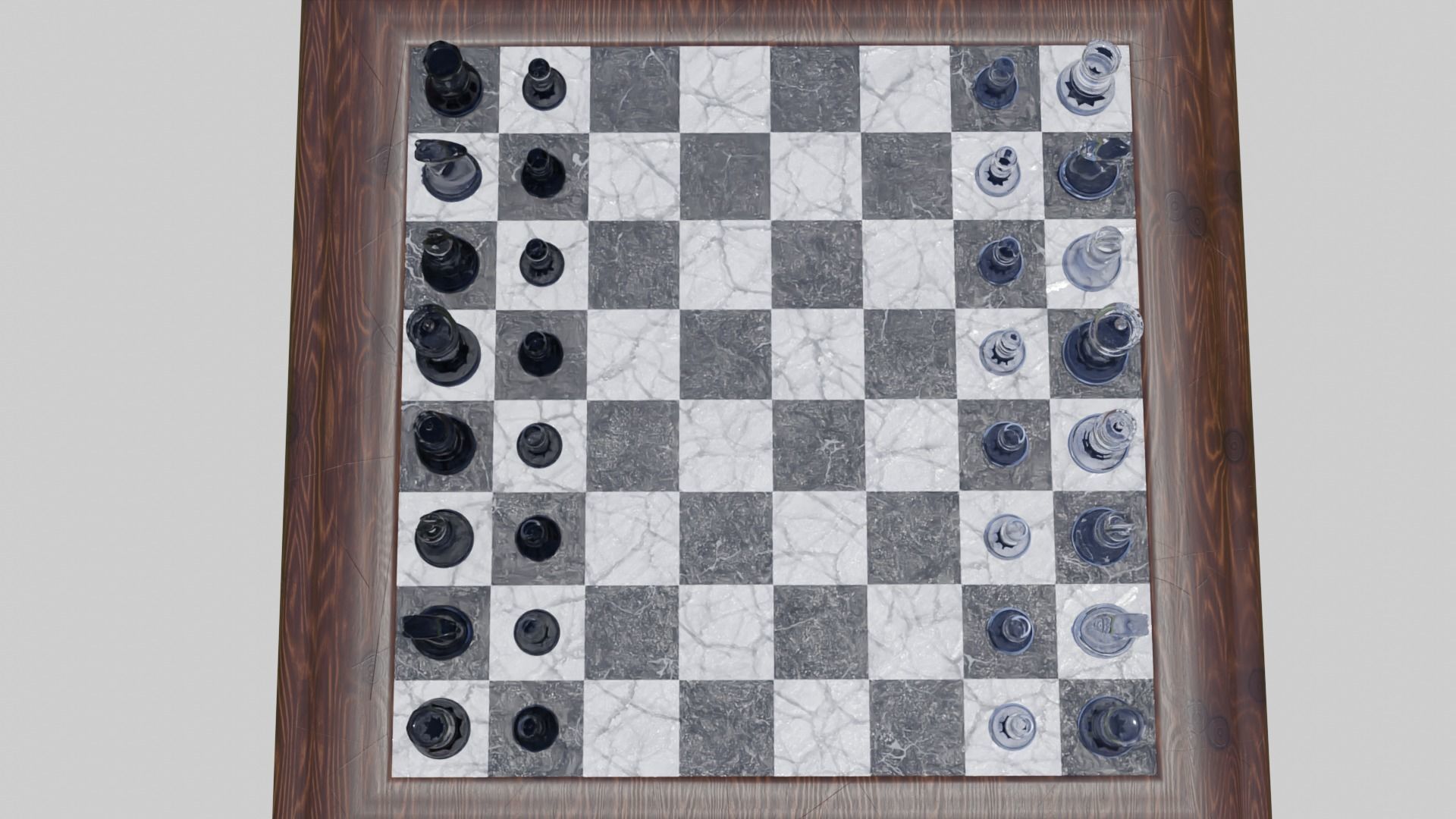Glass Chess Set Wooden Board 3D model_4