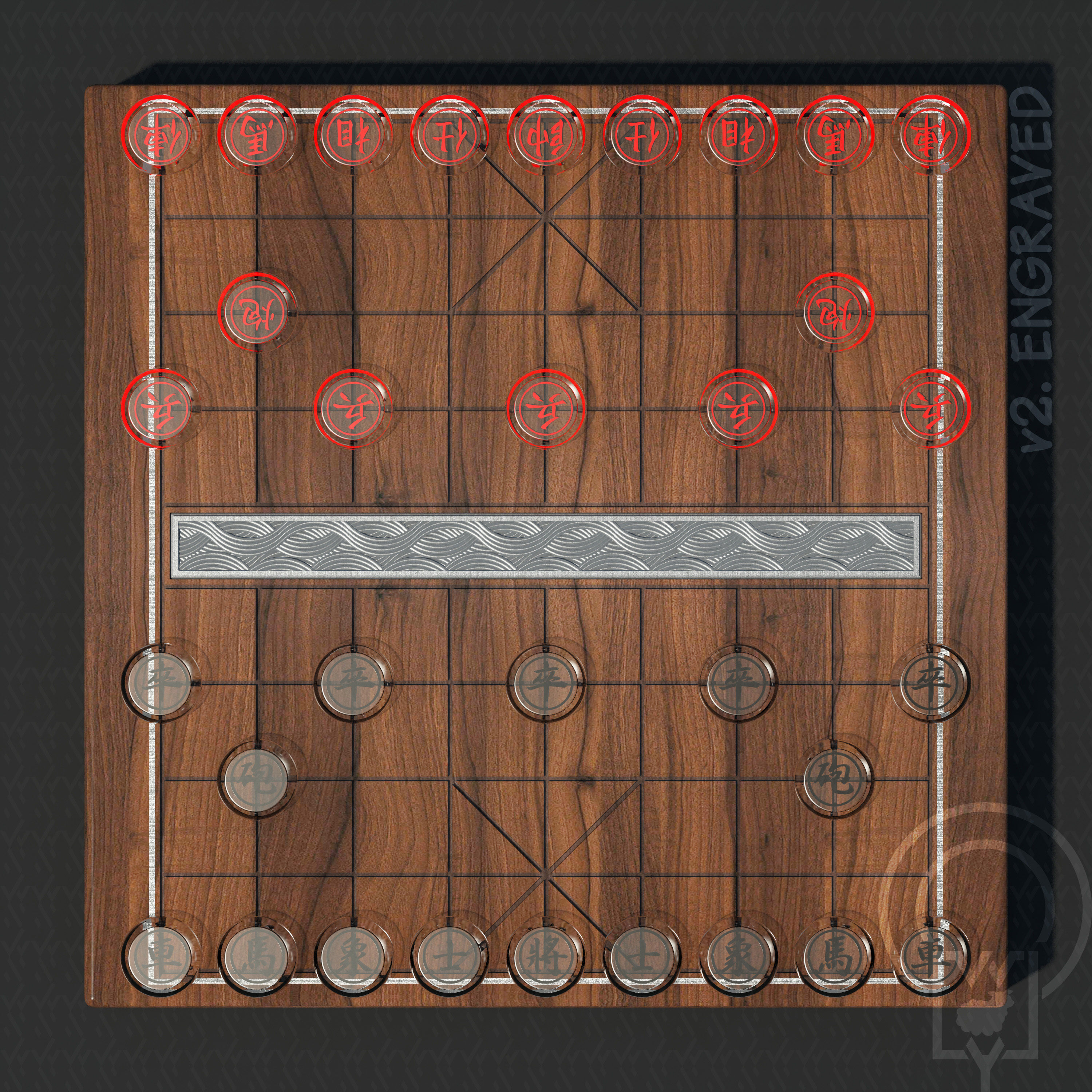 Chess Chinese XiangQi Glass Crystal MASKED and ENGRAVED 3D model_30