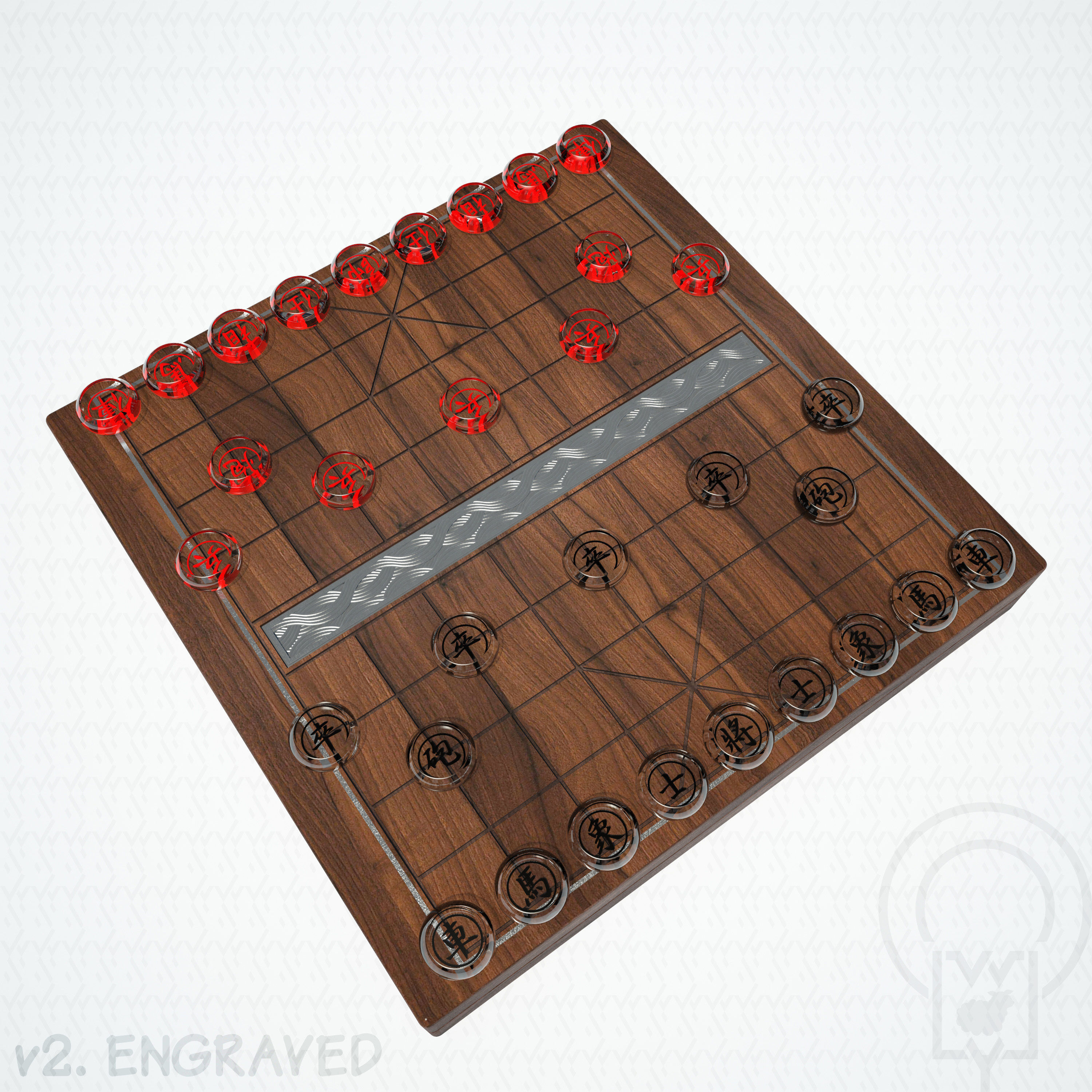 Chess Chinese XiangQi Glass Crystal MASKED and ENGRAVED 3D model_32