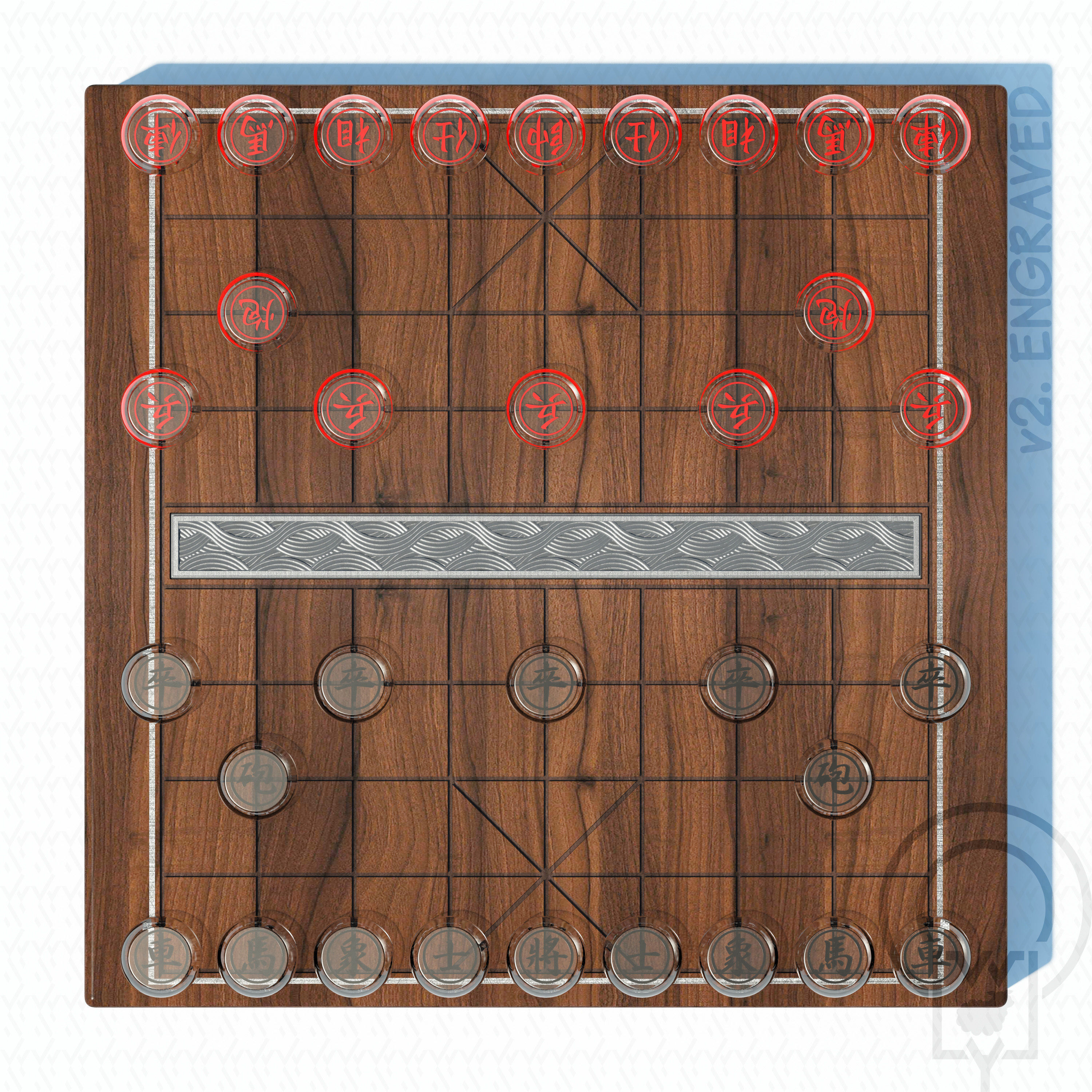 Chess Chinese XiangQi Glass Crystal MASKED and ENGRAVED 3D model_29