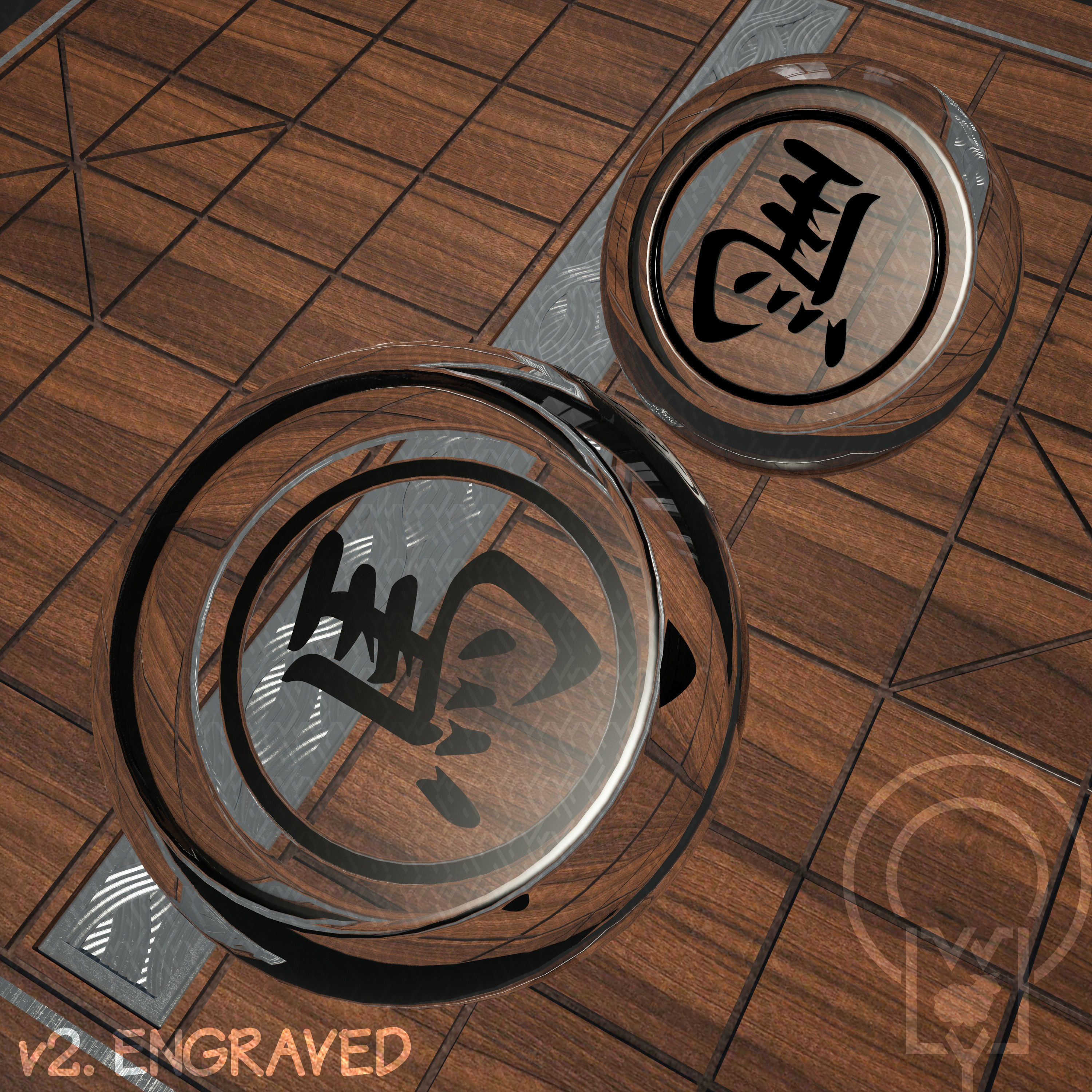 Chess Chinese XiangQi Glass Crystal MASKED and ENGRAVED 3D model_25
