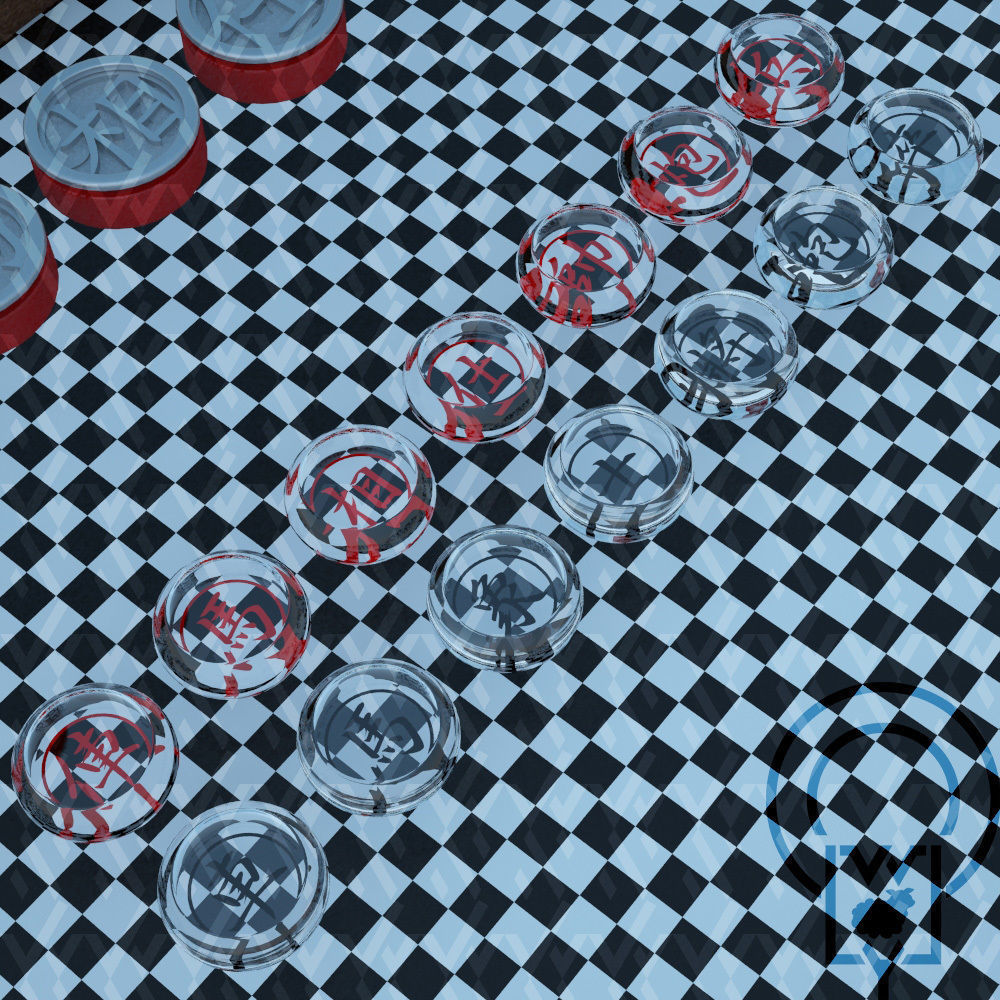 Chess Chinese XiangQi Glass Crystal MASKED and ENGRAVED 3D model_12