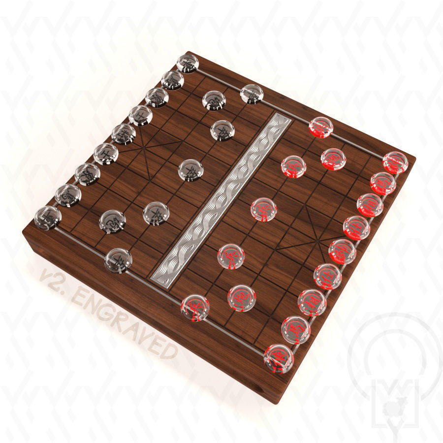 Chess Chinese XiangQi Glass Crystal MASKED and ENGRAVED 3D model_22