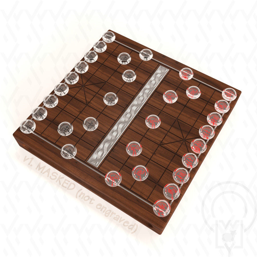 Chess Chinese XiangQi Glass Crystal MASKED and ENGRAVED 3D model_2